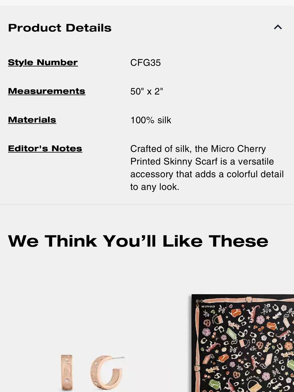 🍒NWT Coach Micro Cherry Print Silk Scarf🍒 - Picture 3 of 3
